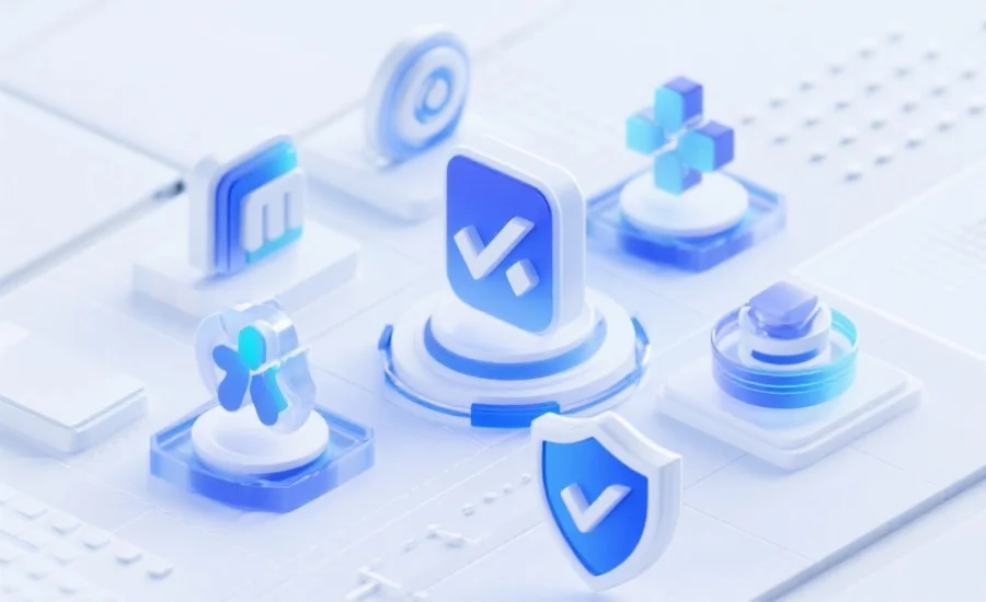 一组抽象的科技感元素，象征着应用程序性能提升和数据安全保障